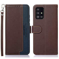 Leather Case Stands Flip Cover Holder A09D for Samsung Galaxy A51 4G Brown