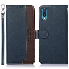 Leather Case Stands Flip Cover Holder A09D for Samsung Galaxy M02 Blue