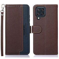 Leather Case Stands Flip Cover Holder A09D for Samsung Galaxy M32 4G Brown