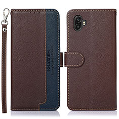 Leather Case Stands Flip Cover Holder A09D for Samsung Galaxy Xcover Pro 2 5G Brown