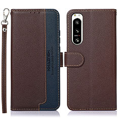 Leather Case Stands Flip Cover Holder A09D for Sony Xperia 5 IV Brown