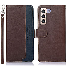 Leather Case Stands Flip Cover Holder A10D for Samsung Galaxy S21 5G Brown