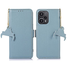 Leather Case Stands Flip Cover Holder A10D for Xiaomi Poco F5 5G Mint Blue