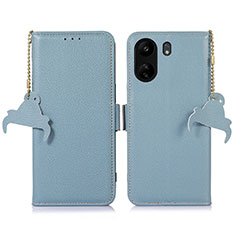 Leather Case Stands Flip Cover Holder A10D for Xiaomi Redmi 13C Mint Blue