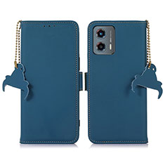 Leather Case Stands Flip Cover Holder A11D for Motorola Moto G 5G (2023) Blue