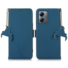 Leather Case Stands Flip Cover Holder A11D for Motorola Moto G14 Blue