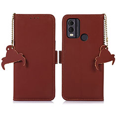 Leather Case Stands Flip Cover Holder A11D for Nokia C22 Brown