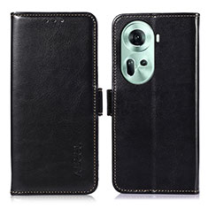 Leather Case Stands Flip Cover Holder A11D for Oppo Reno11 5G Black