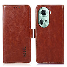 Leather Case Stands Flip Cover Holder A11D for Oppo Reno11 5G Brown