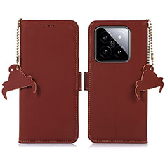 Leather Case Stands Flip Cover Holder A11D for Xiaomi Mi 14 Pro 5G Brown