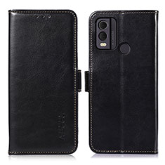Leather Case Stands Flip Cover Holder A12D for Nokia C22 Black