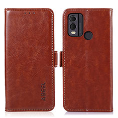 Leather Case Stands Flip Cover Holder A12D for Nokia C22 Brown