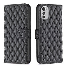 Leather Case Stands Flip Cover Holder B01F for Motorola Moto E32 Black