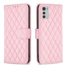 Leather Case Stands Flip Cover Holder B01F for Motorola Moto E32 Pink
