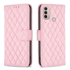 Leather Case Stands Flip Cover Holder B01F for Motorola Moto E40 Pink