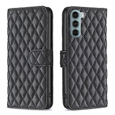 Leather Case Stands Flip Cover Holder B01F for Motorola Moto G200 5G Black