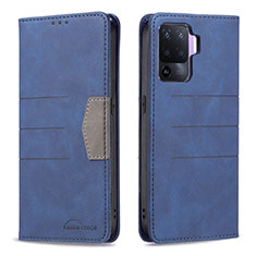 Leather Case Stands Flip Cover Holder B01F for Oppo F19 Pro Blue