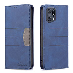 Leather Case Stands Flip Cover Holder B01F for Oppo Find X5 Pro 5G Blue