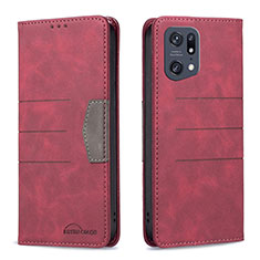 Leather Case Stands Flip Cover Holder B01F for Oppo Find X5 Pro 5G Red