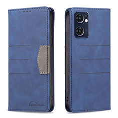 Leather Case Stands Flip Cover Holder B01F for Oppo Reno7 5G Blue
