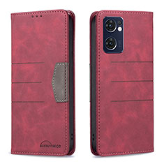 Leather Case Stands Flip Cover Holder B01F for Oppo Reno7 5G Red