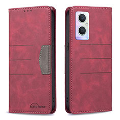 Leather Case Stands Flip Cover Holder B01F for Oppo Reno7 Lite 5G Red
