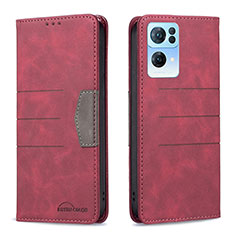 Leather Case Stands Flip Cover Holder B01F for Oppo Reno7 Pro 5G Red