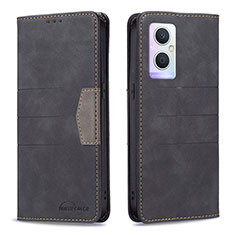 Leather Case Stands Flip Cover Holder B01F for Oppo Reno7 Z 5G Black