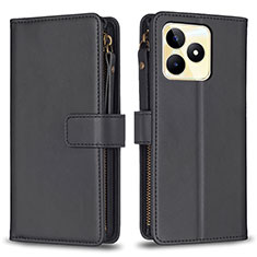 Leather Case Stands Flip Cover Holder B01F for Realme C51 Black
