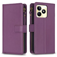 Leather Case Stands Flip Cover Holder B01F for Realme C51 Purple