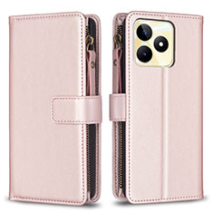 Leather Case Stands Flip Cover Holder B01F for Realme C53 India Pink