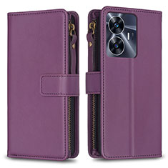 Leather Case Stands Flip Cover Holder B01F for Realme C55 Purple