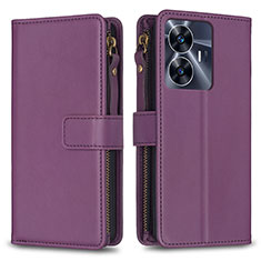Leather Case Stands Flip Cover Holder B01F for Realme Narzo N55 Purple