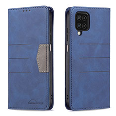Leather Case Stands Flip Cover Holder B01F for Samsung Galaxy M12 Blue