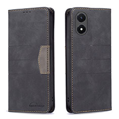 Leather Case Stands Flip Cover Holder B01F for Vivo Y02S Black