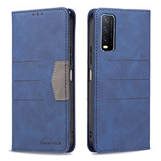 Leather Case Stands Flip Cover Holder B01F for Vivo Y12s Blue