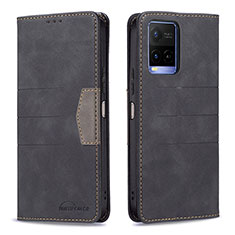 Leather Case Stands Flip Cover Holder B01F for Vivo Y21 Black
