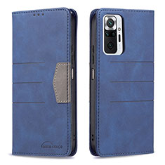 Leather Case Stands Flip Cover Holder B01F for Xiaomi Redmi Note 10 Pro Max Blue