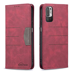 Leather Case Stands Flip Cover Holder B01F for Xiaomi Redmi Note 10T 5G Red