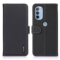 Leather Case Stands Flip Cover Holder B01H for Motorola Moto G41 Black