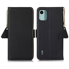 Leather Case Stands Flip Cover Holder B01H for Nokia C12 Black
