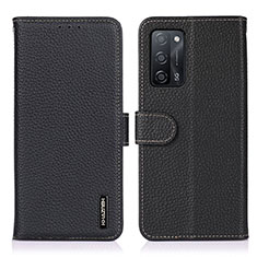 Leather Case Stands Flip Cover Holder B01H for Oppo A53s 5G Black