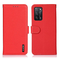 Leather Case Stands Flip Cover Holder B01H for Oppo A53s 5G Red
