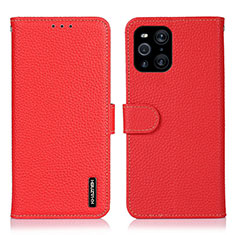 Leather Case Stands Flip Cover Holder B01H for Oppo Find X3 Pro 5G Red