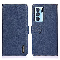 Leather Case Stands Flip Cover Holder B01H for Oppo Reno6 Pro 5G India Blue