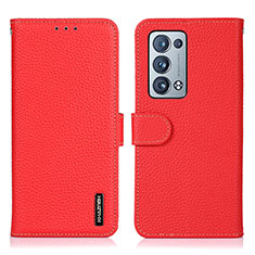 Leather Case Stands Flip Cover Holder B01H for Oppo Reno6 Pro 5G Red