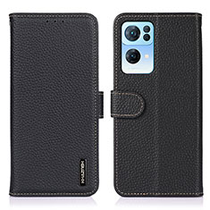 Leather Case Stands Flip Cover Holder B01H for Oppo Reno7 Pro 5G Black
