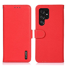 Leather Case Stands Flip Cover Holder B01H for Samsung Galaxy S22 Ultra 5G Red