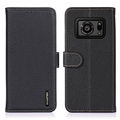 Leather Case Stands Flip Cover Holder B01H for Sharp Aquos R6 Black