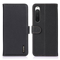 Leather Case Stands Flip Cover Holder B01H for Sony Xperia 10 IV Black